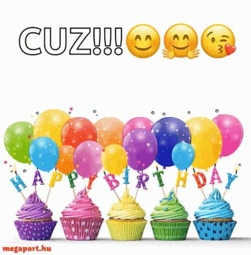 Happy Birthday Cuz Greeting Balloon Floating GIF