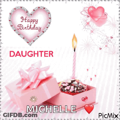 Happy Birthday Daughter Card With Cake And Candle GIF