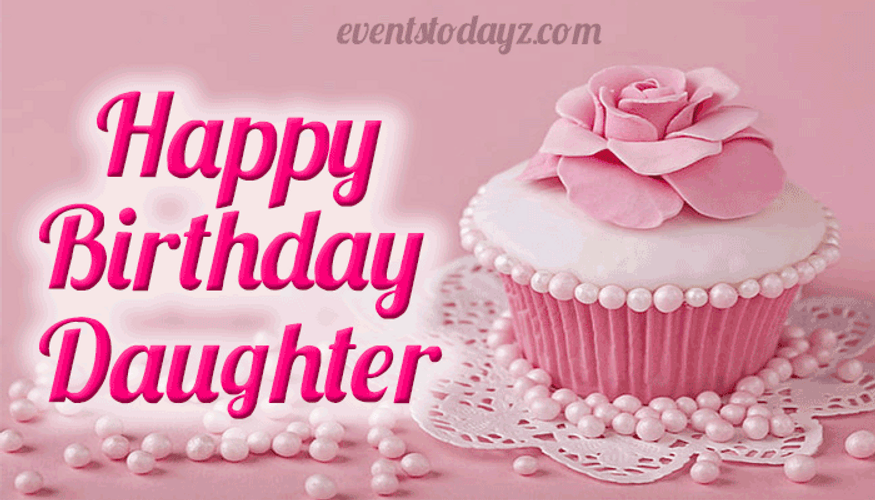 Happy Birthday Daughter Pink Cupcake Design GIF