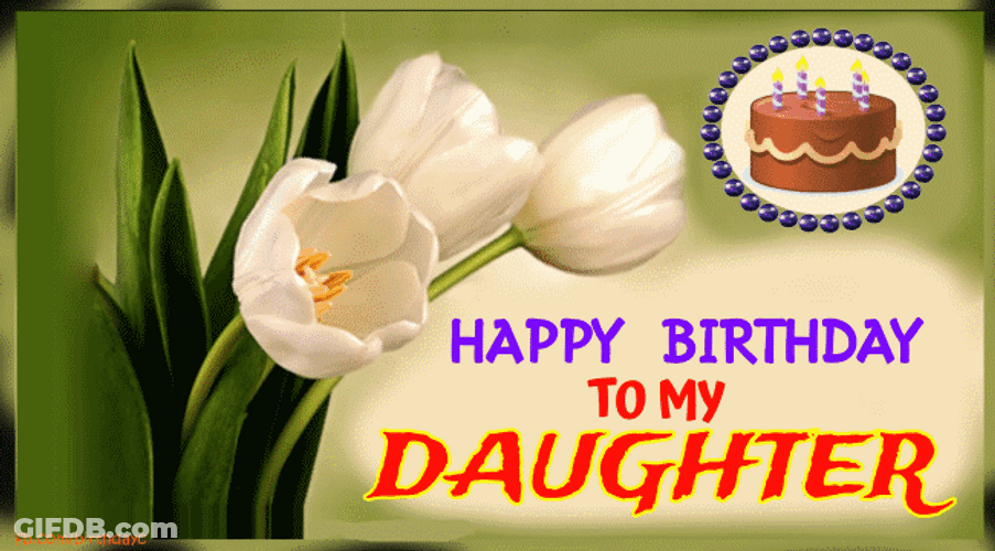 Happy Birthday Daughter White Tulips Artwork GIF