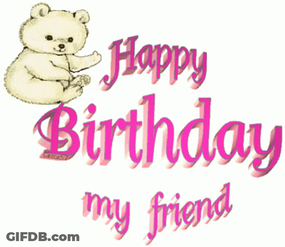 Happy Birthday Dear Friend Bear Flying Kiss GIF