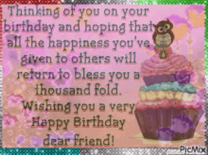 Happy Birthday Dear Friend Wishing You Happiness Owl GIF