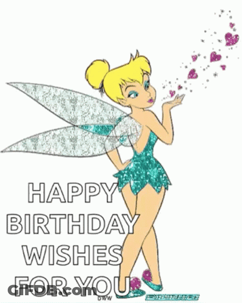 Happy Birthday Disney Tinkerbell Blowing Hearts GIF
