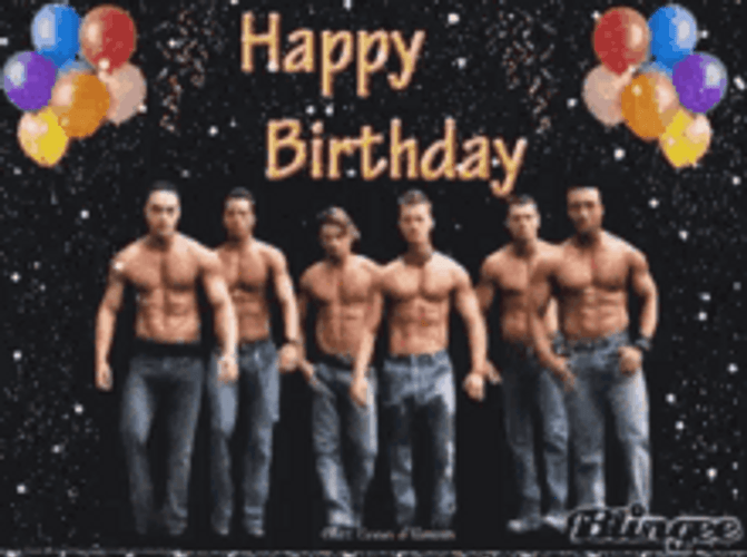 Happy Birthday Diva Animated Shirtless Hunks Bouncing Specs GIF