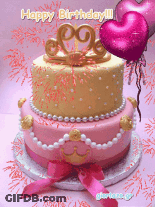 Happy Birthday Diva Animated Tiny Fireworks Pink Cake GIF