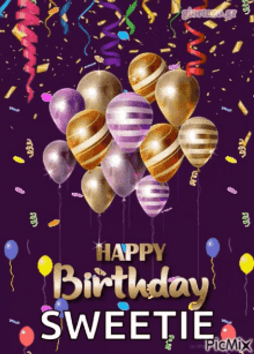Happy Birthday Diva Colorful Confetti Helium Balloons GIF
