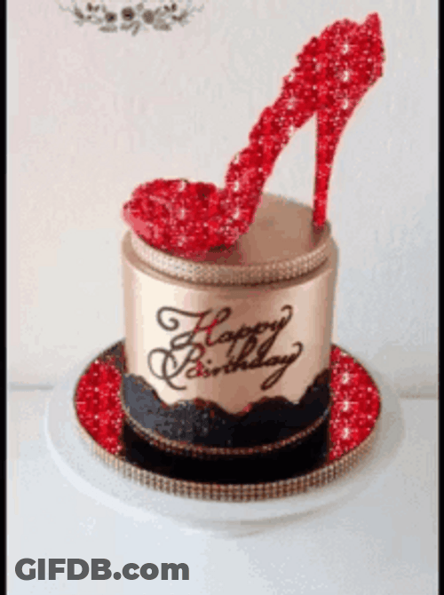 Happy Birthday Diva Sparkling Red Shoe Cake GIF