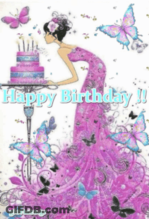 Happy Birthday Diva Sweet Girl Majestic Purple Gown GIF