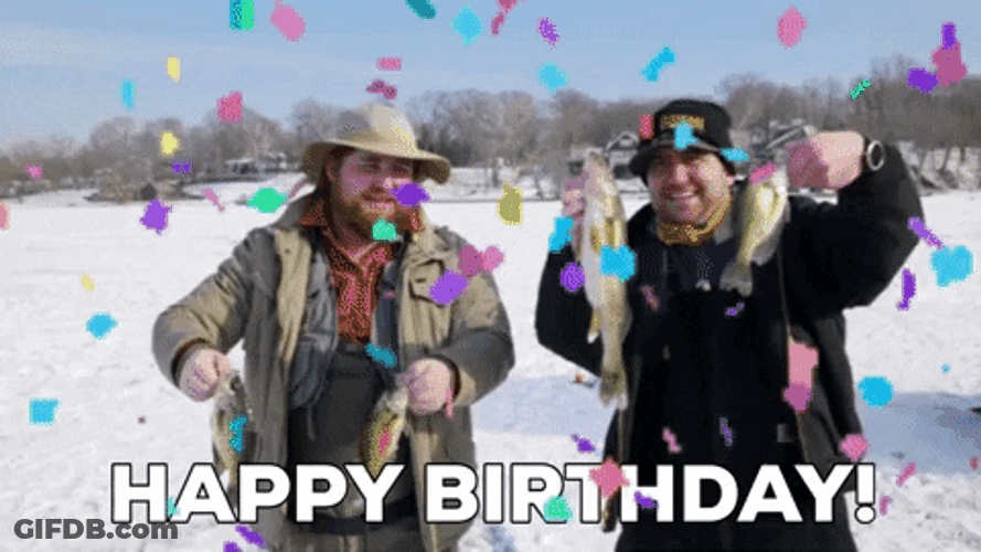 Happy Birthday Fishing Men Confetti GIF