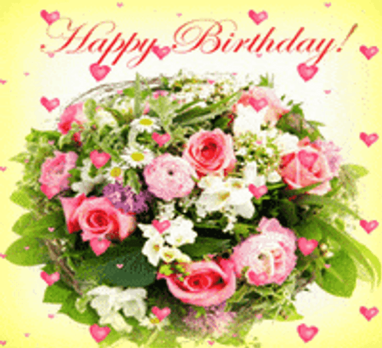 Happy Birthday Flowers And Hearts GIF