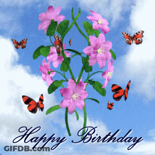 Happy Birthday Flowers Butterflies GIF
