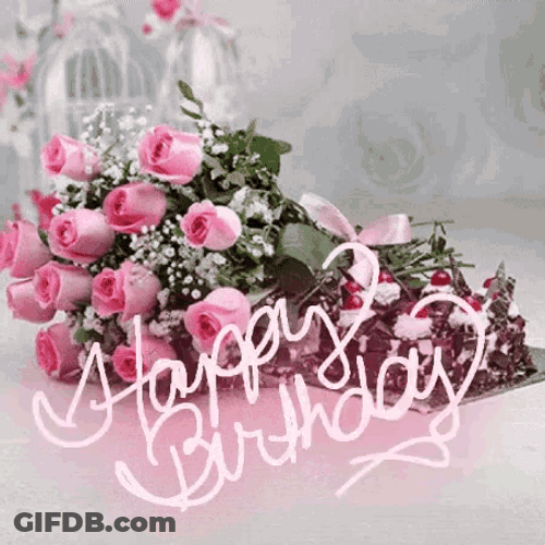 Happy Birthday Flowers Cake GIF