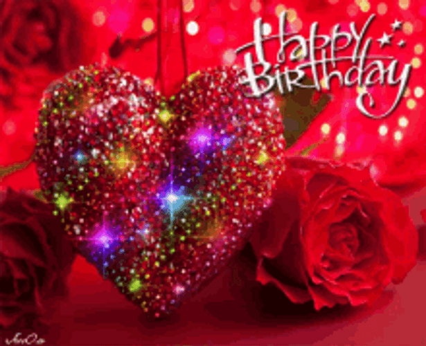 Happy Birthday Flowers Red Hearts GIF