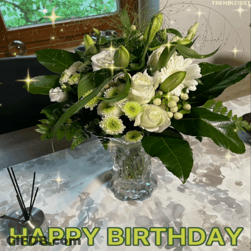 Happy Birthday Flowers White Roses GIF
