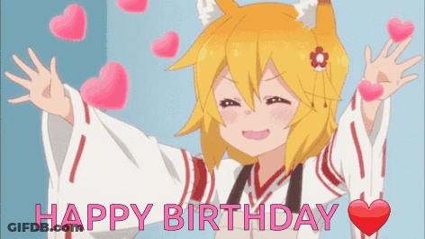 Happy Birthday Fox Girl With Hearts GIF