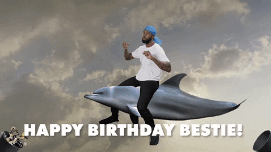 Happy Birthday Friend Bestie Riding Dolphin GIF