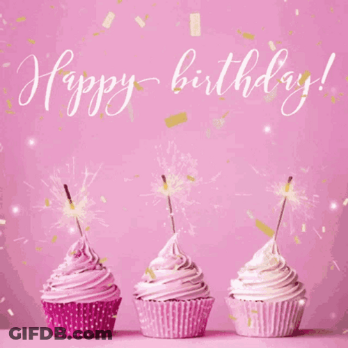 Happy Birthday Friend Pink Cupcakes Confetti GIF