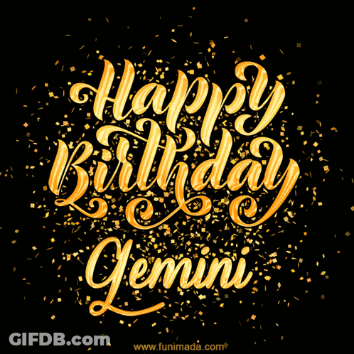 Happy Birthday Gemini Gold Confetti GIF