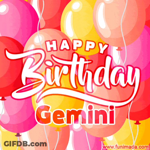 Happy Birthday Gemini With Colorful Balloons GIF