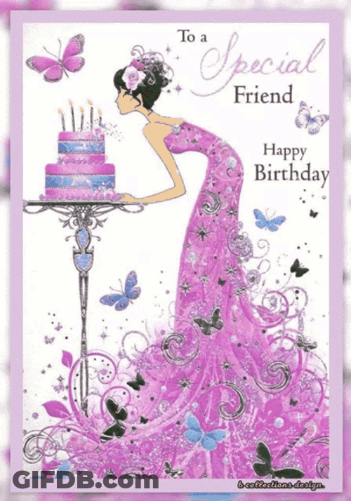 Happy Birthday Girlfriend Special Friend Purple Pink Cake GIF