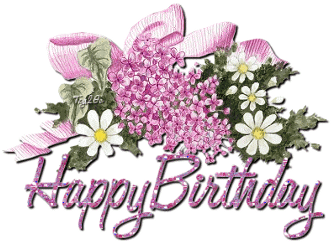 Happy Birthday Glittery Pink Flowers GIF