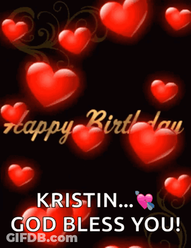 Happy Birthday God Bless You Card With Hearts GIF