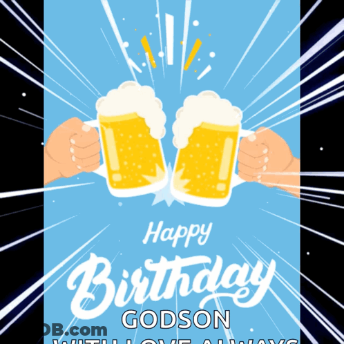 Happy Birthday Godson Beer Mugs Card GIF