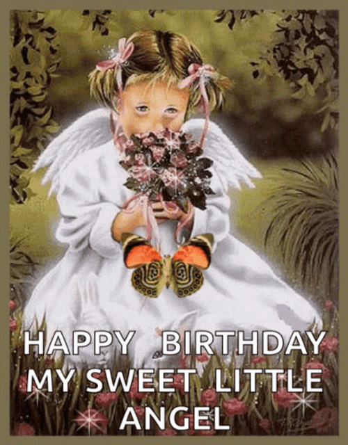 Happy Birthday Granddaughter Cute Angel Flowers Butterfly GIF