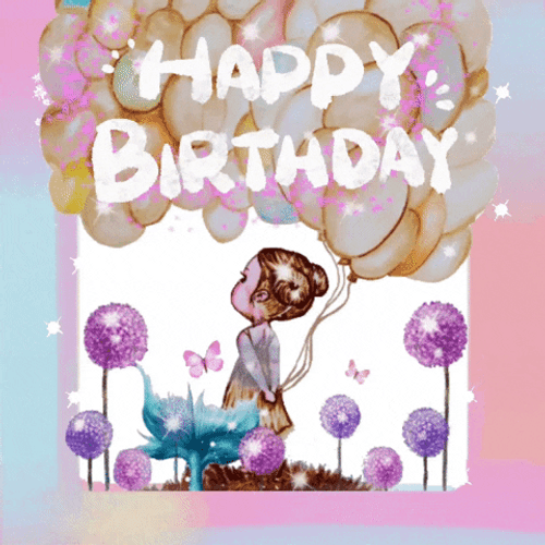 Happy Birthday Granddaughter Flower Garden Balloons GIF