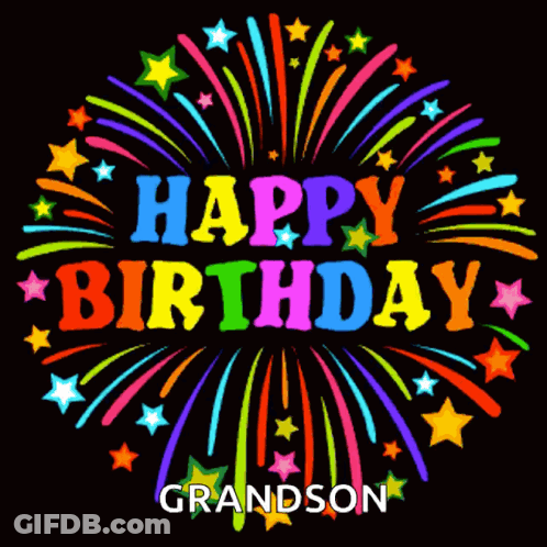 Happy Birthday Grandson Card With Fireworks And Stars GIF