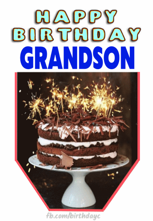 Happy Birthday Grandson With Cake Fireworks GIF