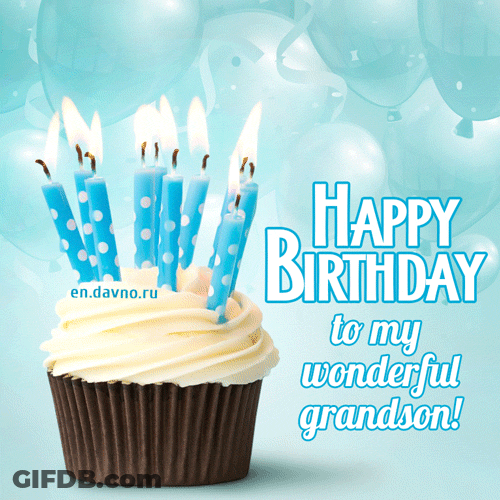 Happy Birthday Grandson With Candles In Cupcake GIF