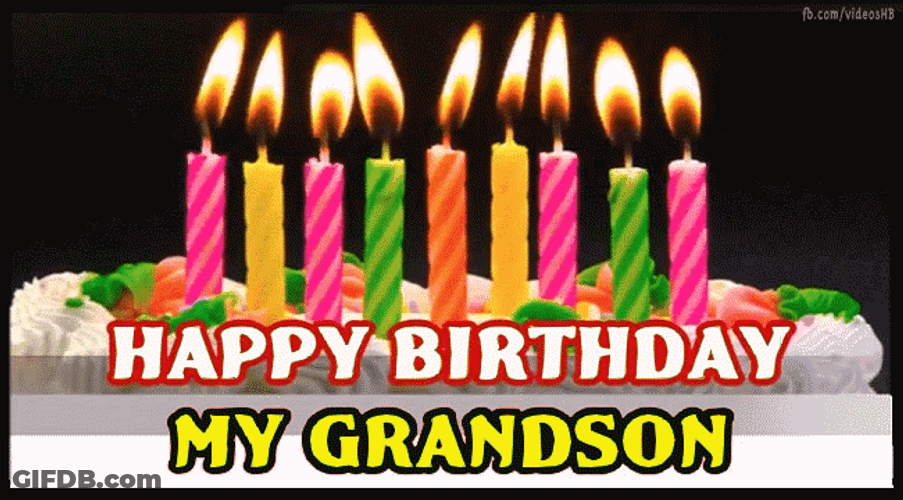 Happy Birthday Grandson With Lit Candles GIF