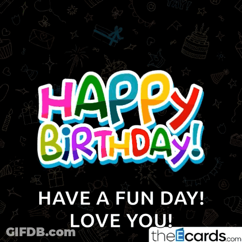 Happy Birthday Greeting Card On Black Background GIF