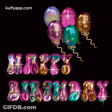Happy Birthday Greeting Card With Balloons And Kulfyapp.com GIF