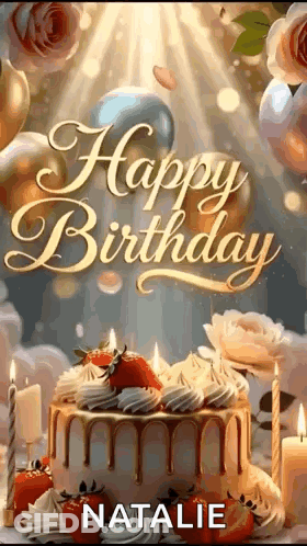 Happy Birthday Greeting Card With Cake And Candles GIF