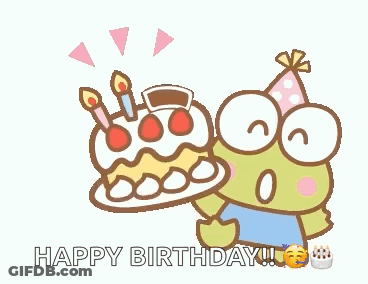 Happy Birthday Greeting Card With Cake Balloons Presents Confetti GIF