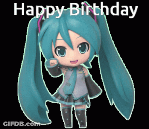 Happy Birthday Greeting Card With Cartoon Girl GIF