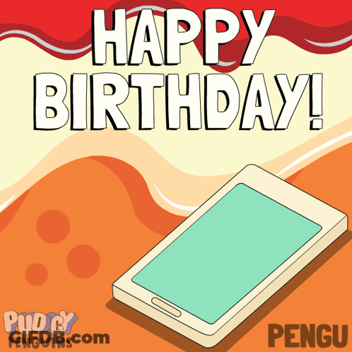 Happy Birthday Greeting Card With Cellphone GIF