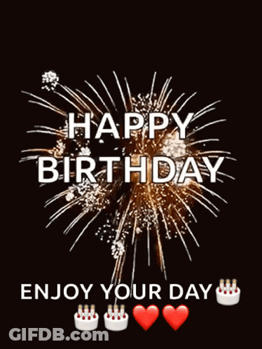 Happy Birthday Greeting Card With Fireworks And Cakes GIF