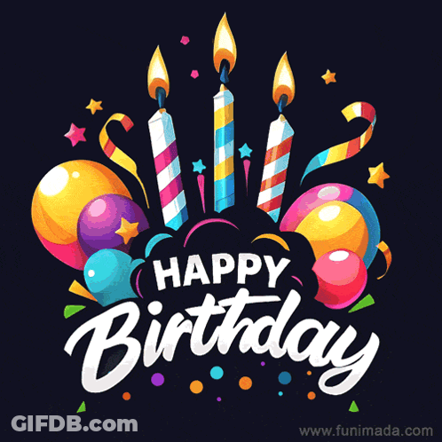 Happy Birthday Greeting Card With Fireworks And Cakes GIF