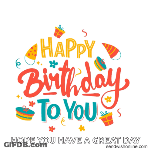 Happy Birthday Greeting Card With Gifts And Confetti GIF