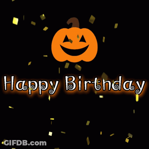Happy Birthday Greeting Card With Pumpkin And Confetti GIF