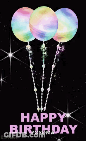 Happy Birthday Greeting Card With Three Balloons GIF