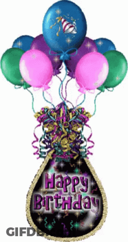 Happy Birthday Greeting With Balloons And Confetti GIF