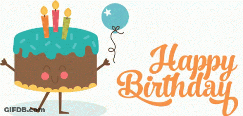 Happy Birthday Greeting With Cake And Balloon GIF