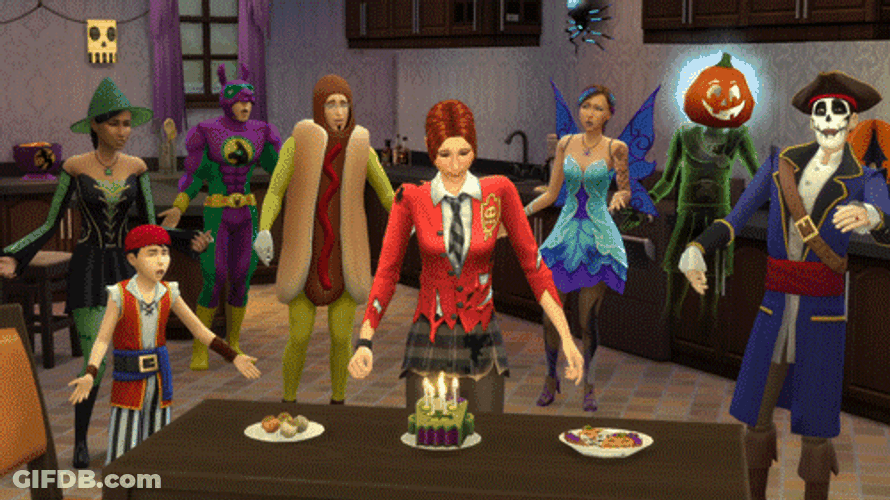 Happy Birthday Halloween Blowing Cake Celebrate Sims GIF