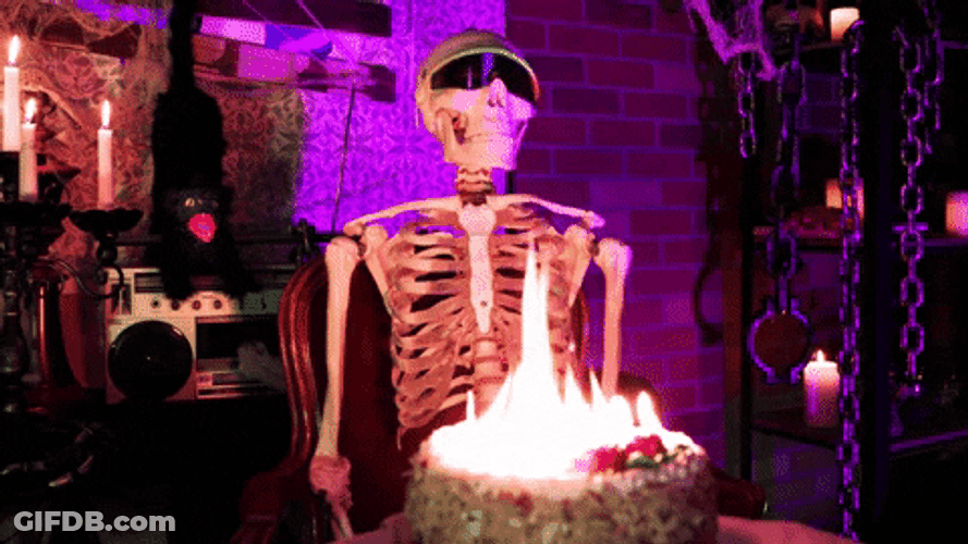 Happy Birthday Halloween Skeleton Cake Fire GIF
