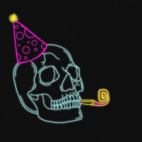 Happy Birthday Halloween Skull Party Hat Blow GIF