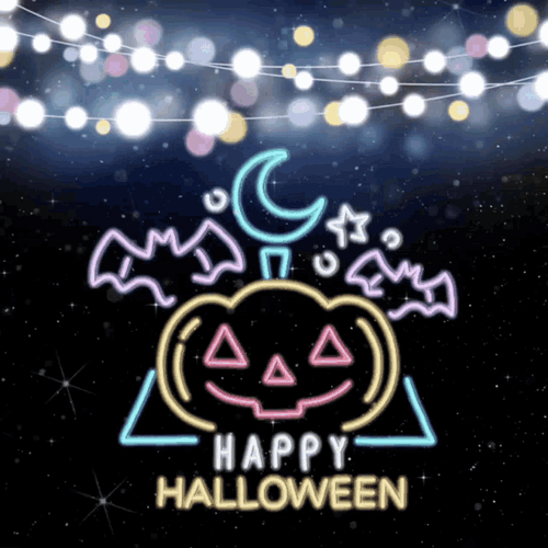 Happy Birthday Halloween Theme Neon Lights Party GIF